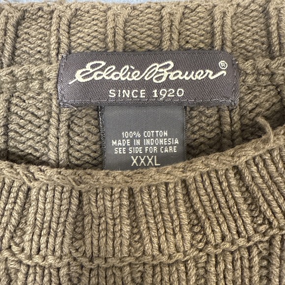 sweater Eddie Bauer mens xxxl Crew Neck Pullover KHAKI GRN 100% Cotton Heavy - Picture 4 of 9